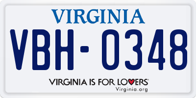 VA license plate VBH0348
