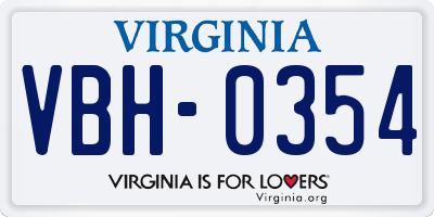 VA license plate VBH0354