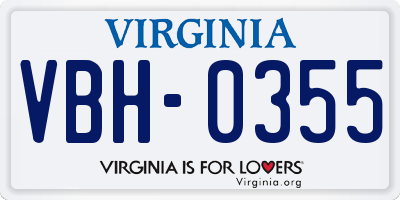 VA license plate VBH0355
