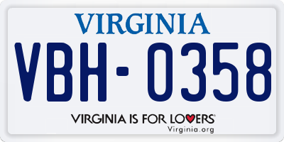 VA license plate VBH0358