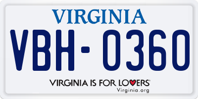 VA license plate VBH0360