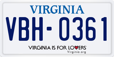 VA license plate VBH0361