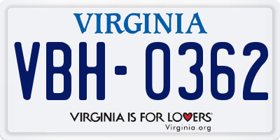 VA license plate VBH0362