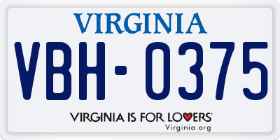 VA license plate VBH0375