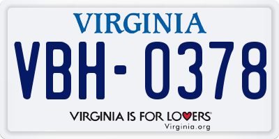 VA license plate VBH0378