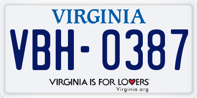 VA license plate VBH0387
