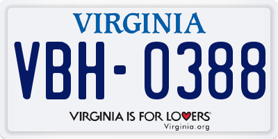 VA license plate VBH0388