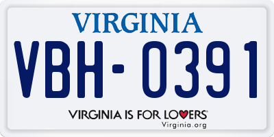 VA license plate VBH0391