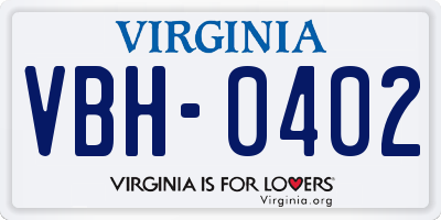VA license plate VBH0402