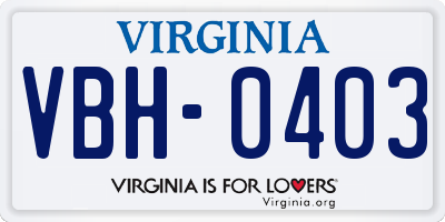 VA license plate VBH0403
