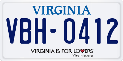 VA license plate VBH0412