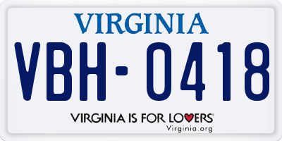 VA license plate VBH0418
