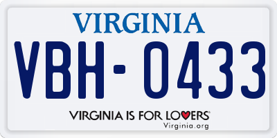 VA license plate VBH0433