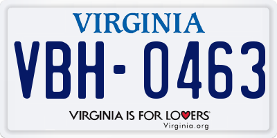 VA license plate VBH0463