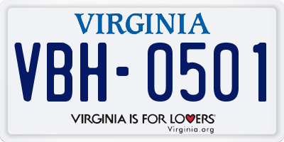VA license plate VBH0501