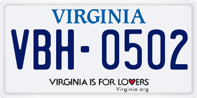 VA license plate VBH0502