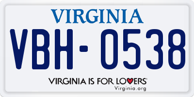 VA license plate VBH0538