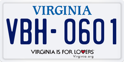 VA license plate VBH0601