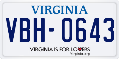 VA license plate VBH0643