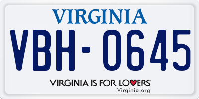 VA license plate VBH0645