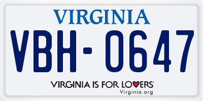 VA license plate VBH0647