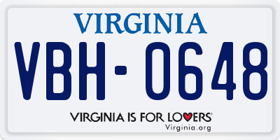 VA license plate VBH0648