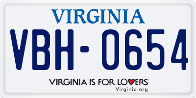 VA license plate VBH0654