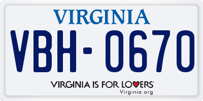 VA license plate VBH0670