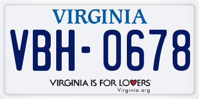 VA license plate VBH0678