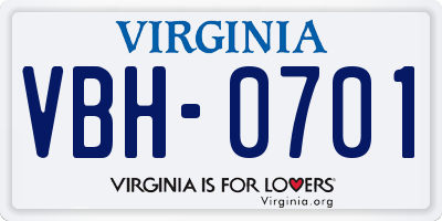 VA license plate VBH0701