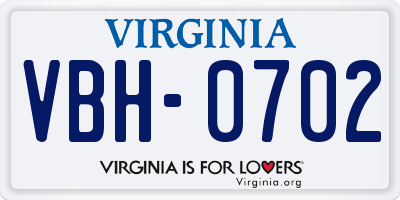 VA license plate VBH0702