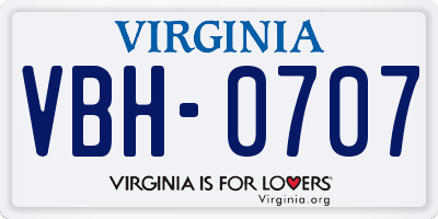 VA license plate VBH0707