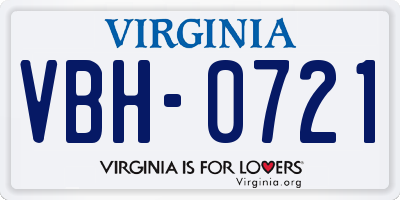 VA license plate VBH0721