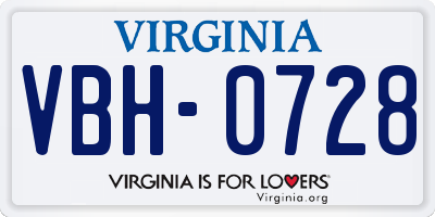 VA license plate VBH0728