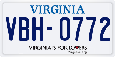 VA license plate VBH0772