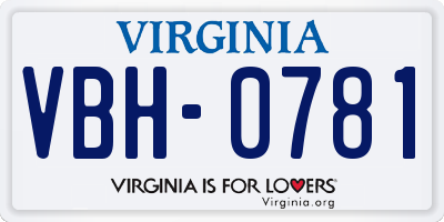 VA license plate VBH0781