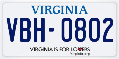 VA license plate VBH0802