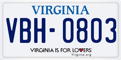 VA license plate VBH0803