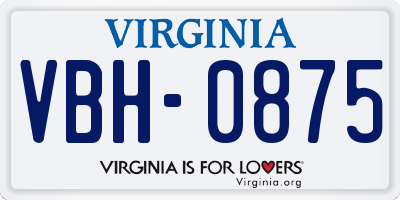 VA license plate VBH0875
