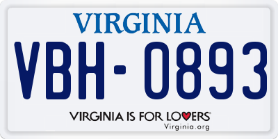 VA license plate VBH0893