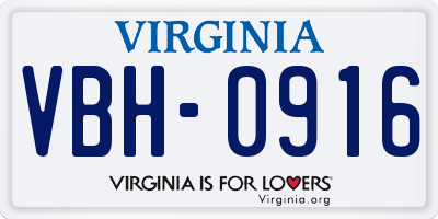 VA license plate VBH0916