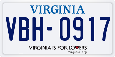 VA license plate VBH0917