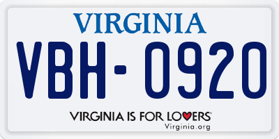 VA license plate VBH0920