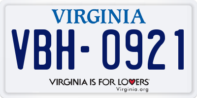 VA license plate VBH0921