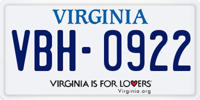 VA license plate VBH0922