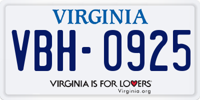 VA license plate VBH0925
