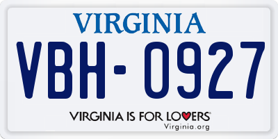 VA license plate VBH0927