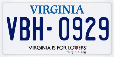 VA license plate VBH0929