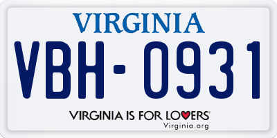 VA license plate VBH0931