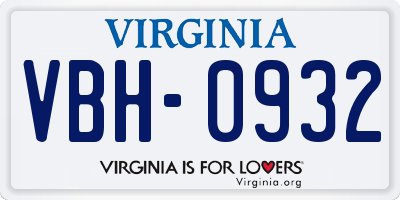 VA license plate VBH0932